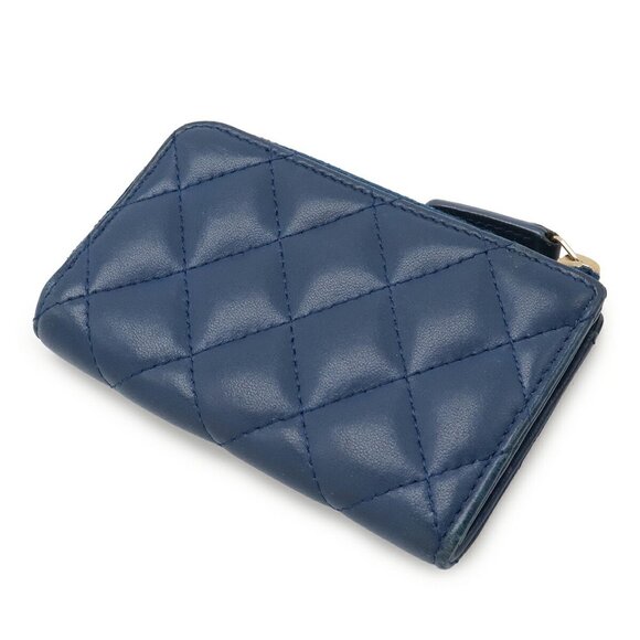 Chanel Lambskin Quilted Flap Card Holder Wallet Blue 1794102  CHANEL Blue Lambskin Leather Logo Wallet